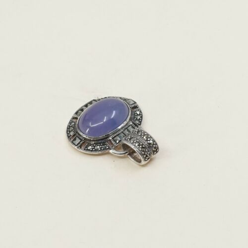 Vtg Sterling 925 Silver Handmade Pendant w/ marcasite N Purple Jade