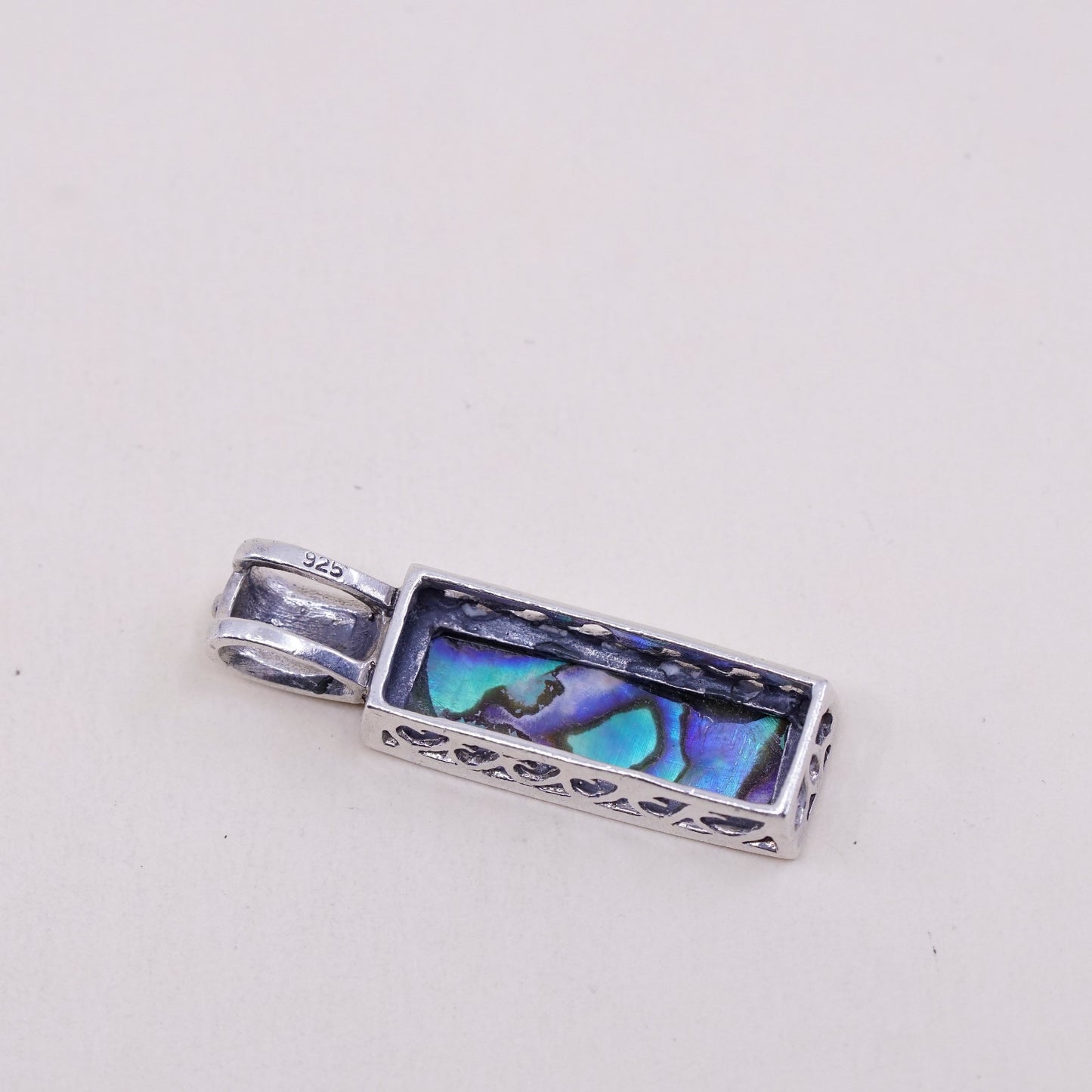 Vintage sterling 925 silver handmade pendant, with long abalone