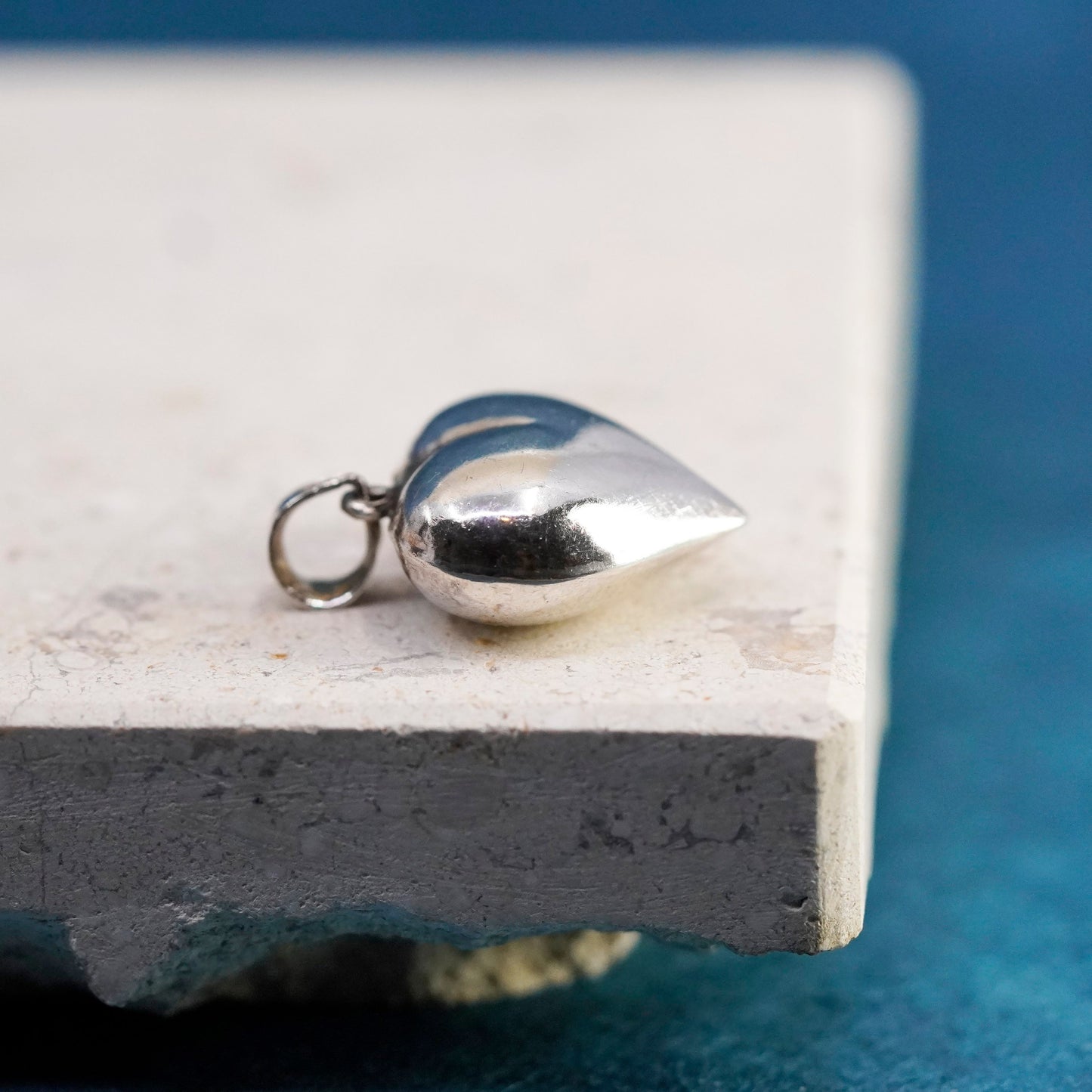 Vintage Sterling silver handmade pendant, puffy 925 heart