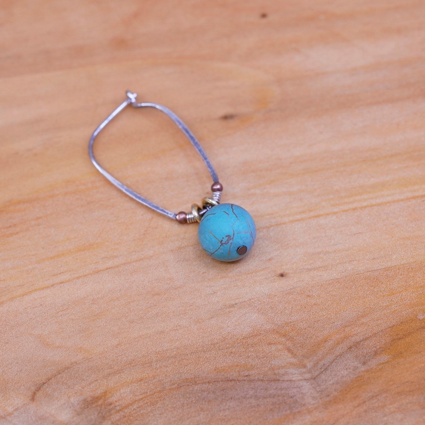 Vintage Sterling silver handmade earrings, 925 hoops with turquoise beads