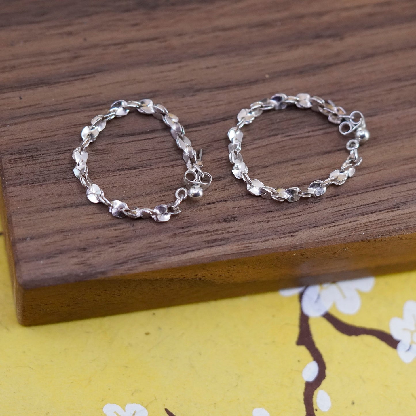 Vintage Sterling silver earrings, 925 twisted s link chain hoops