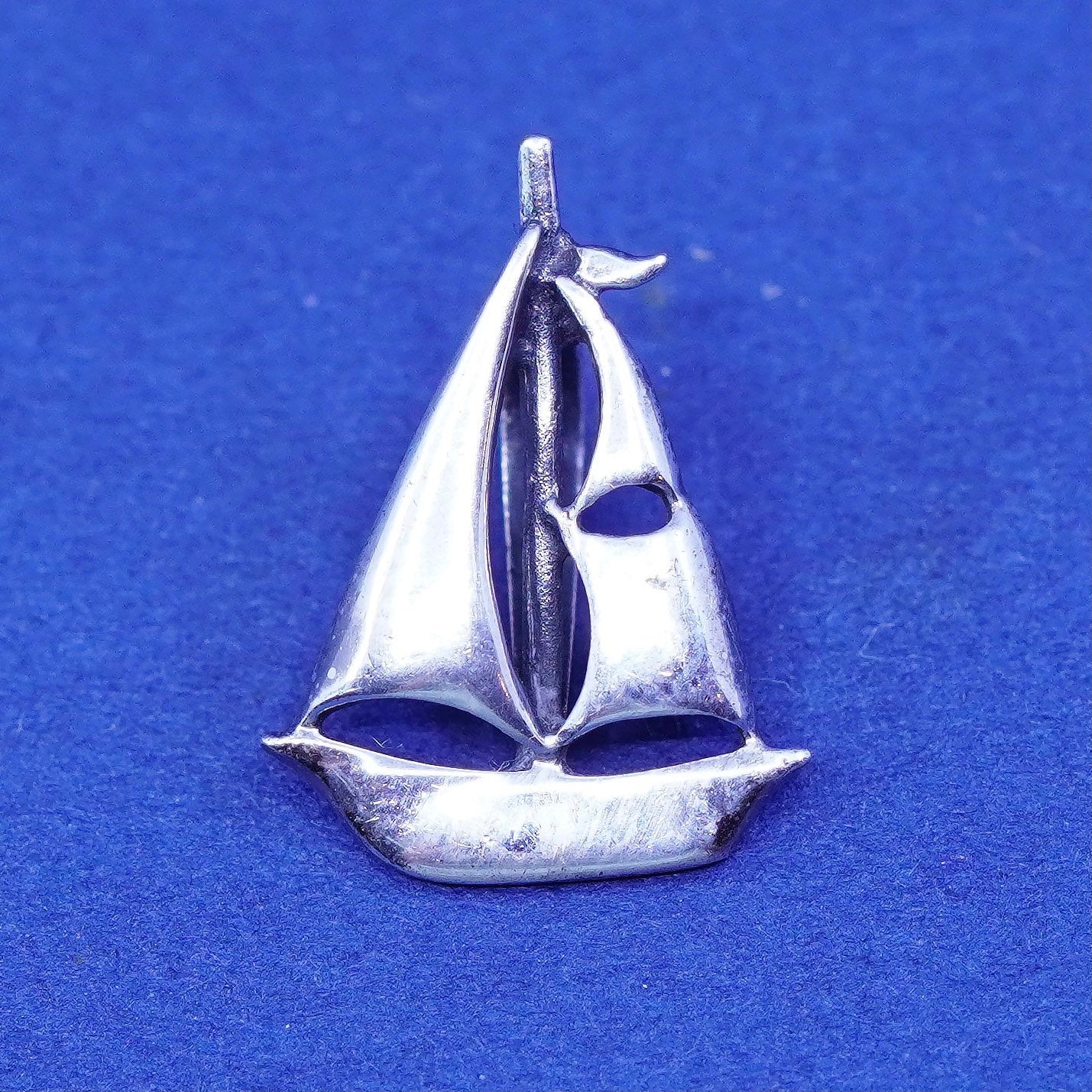 Vintage sterling silver handmade pendant, 925 sailing boat charm
