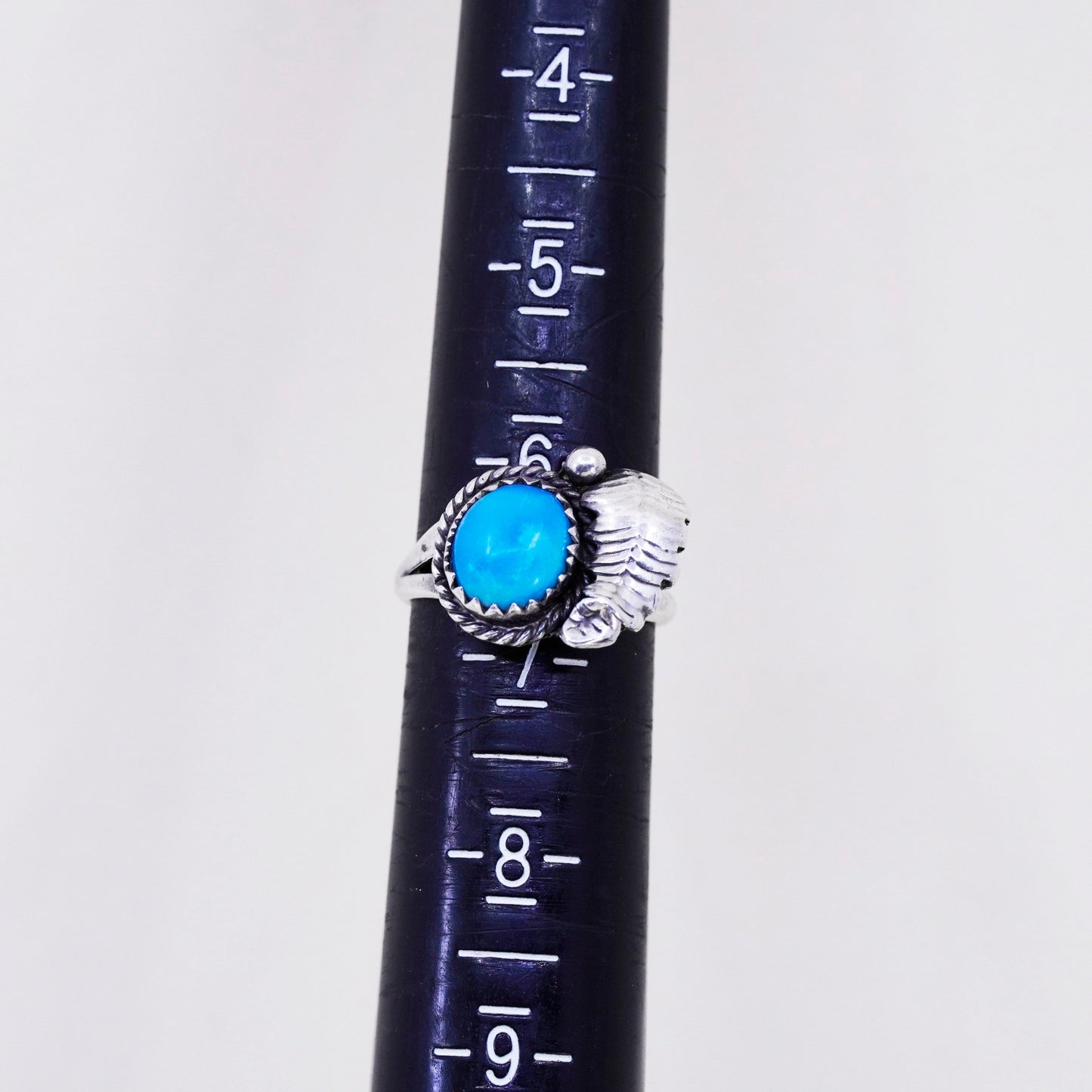 Size 6.5, sterling silver ring, Native American 925 ring oval turquoise feather