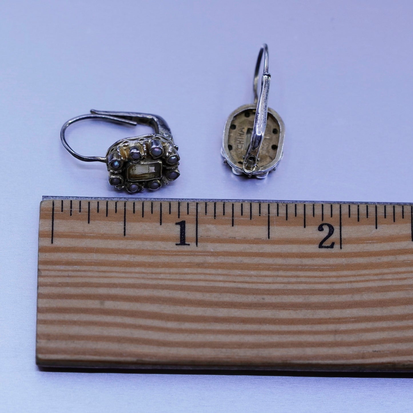 Vintage vermeil gold over Sterling 925 silver handmade earrings citrine pearls