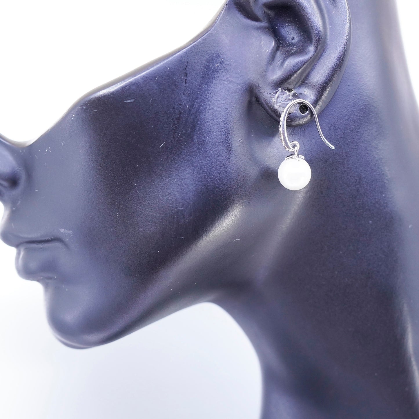 Vintage Silver tone earrings with faux pearl and crystal