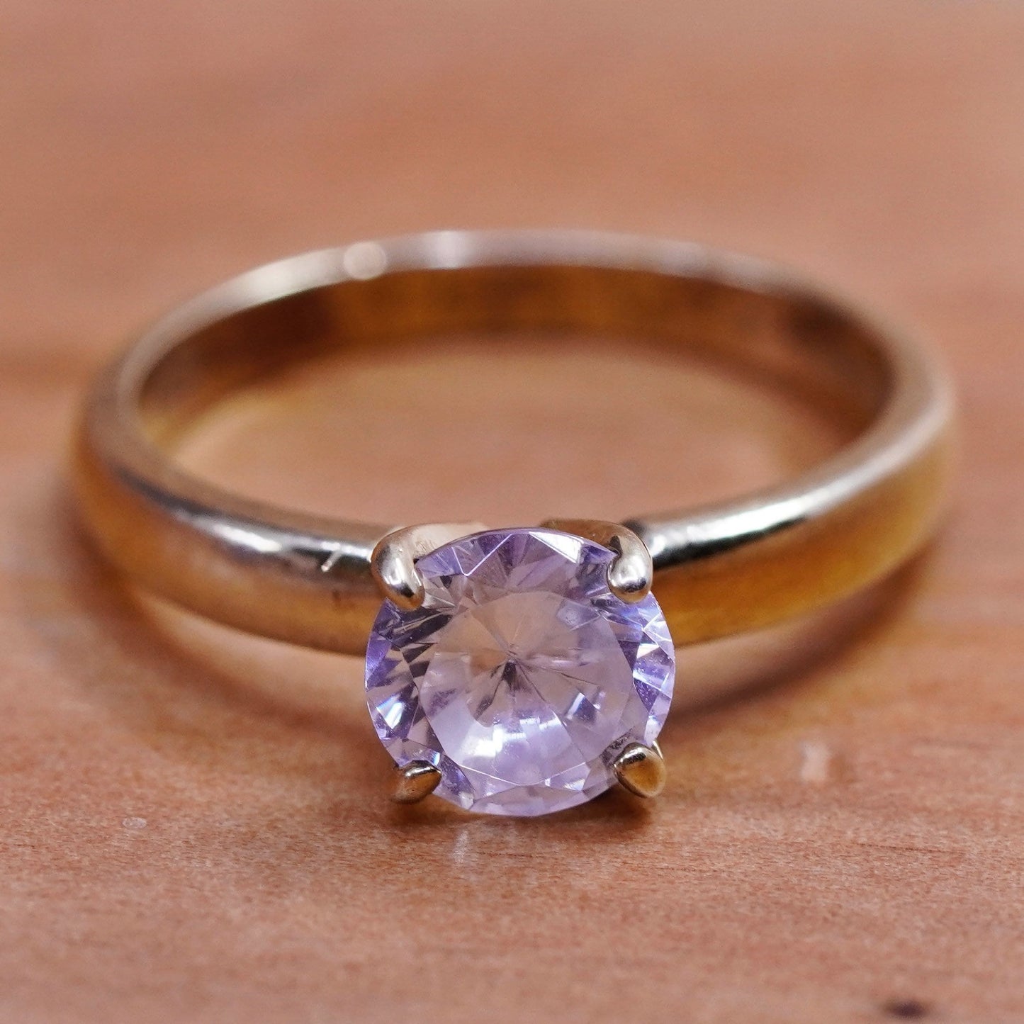 Size 5, vermeil gold over Sterling silver handmade ring, 925 engagement band cz
