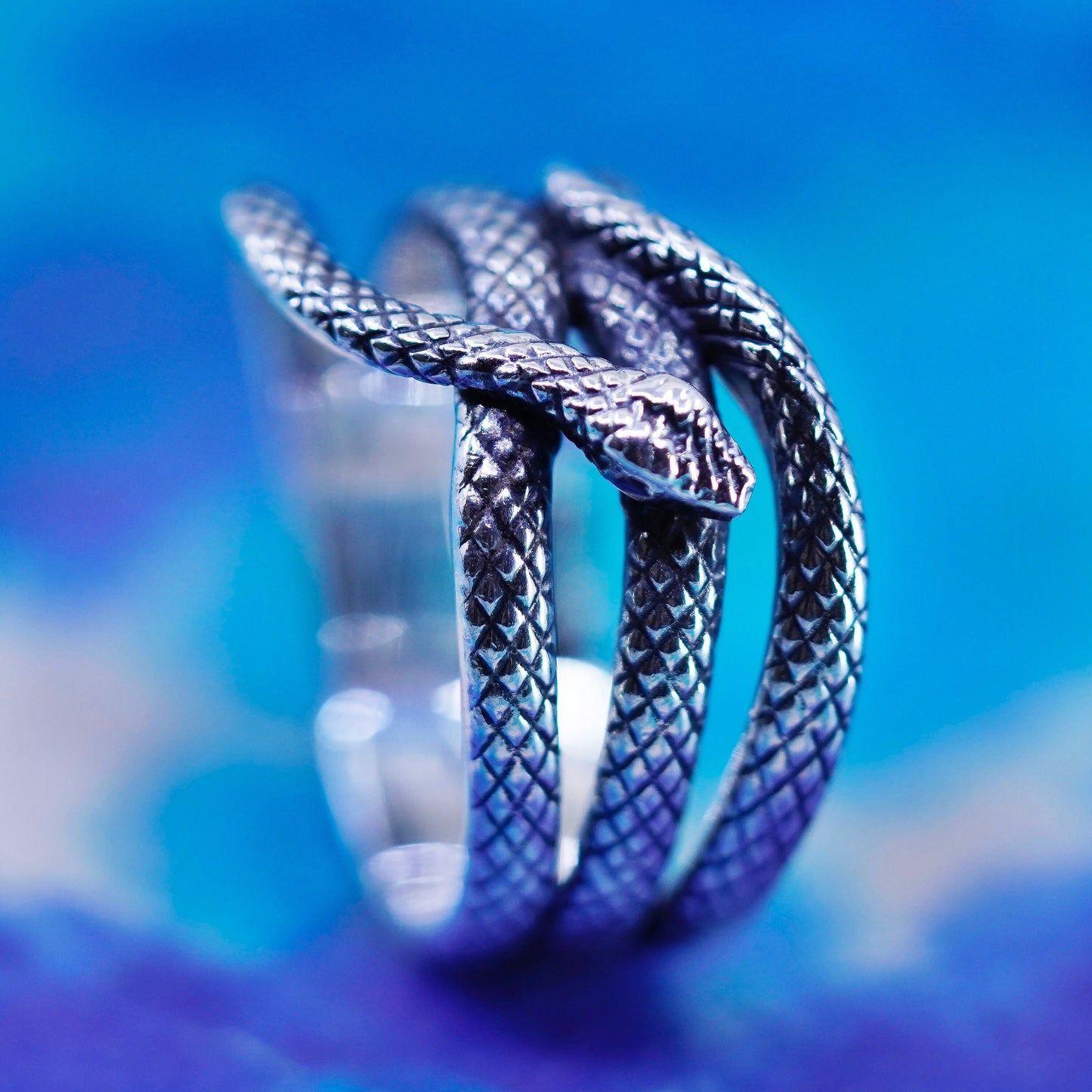 Size 10.75, vtg Sterling silver handmade entwined snake ring, modern 925 band