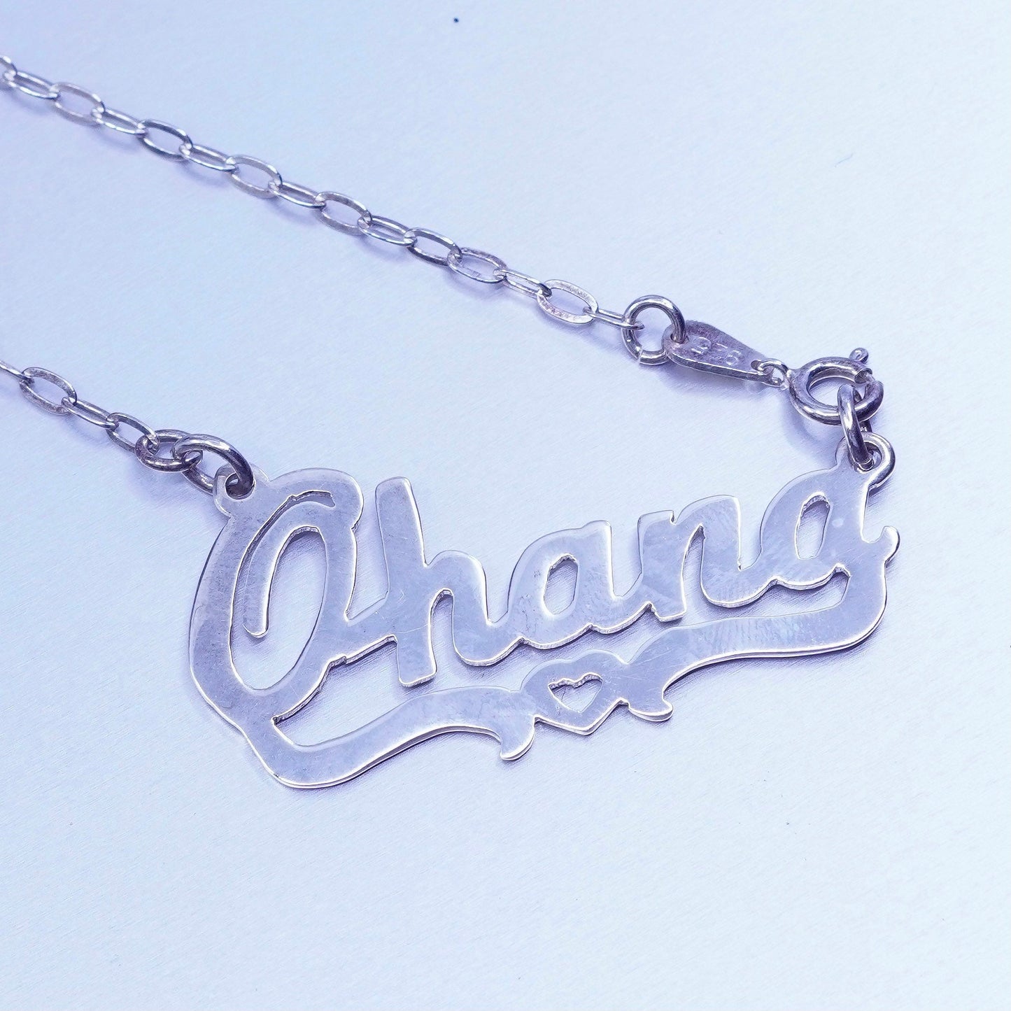 20”, JA Sterling 925 silver handmade flatten necklace Ohana monogram pendant