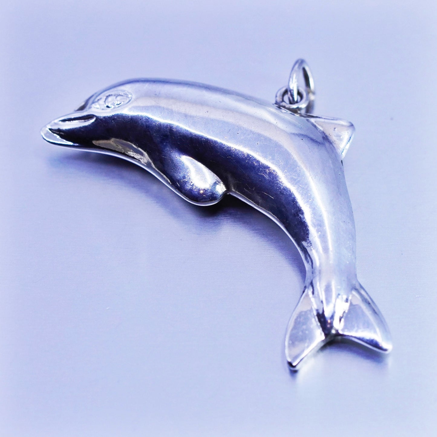 Antique Sterling silver handmade puffy 925 dolphin charm pendant