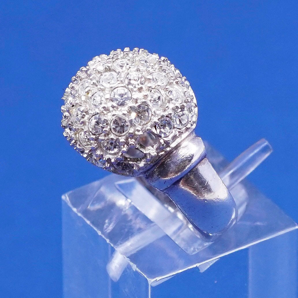 sz 5, vtg Sterling silver handmade ring, 925 w/ cluster crystal