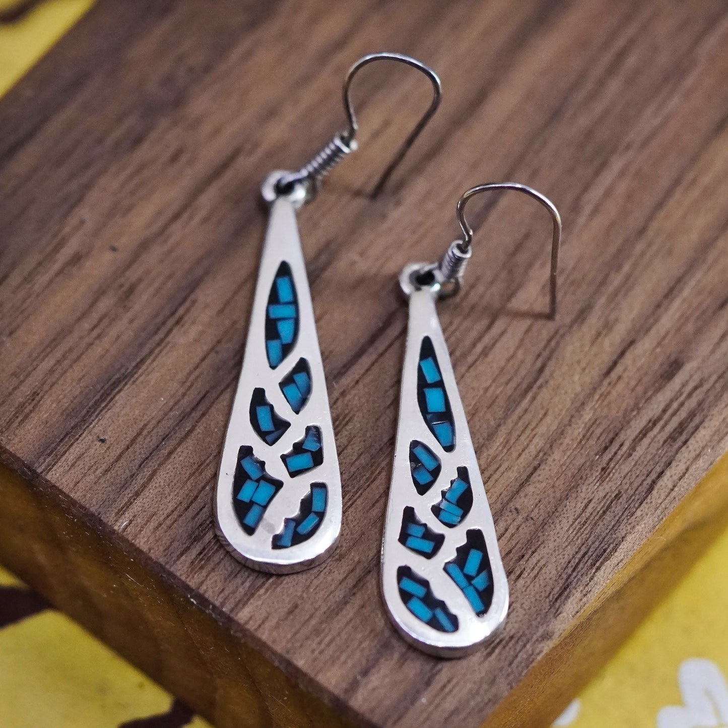 Vintage Sterling silver handmade earrings, Mexico 925 teardrop with turquoise