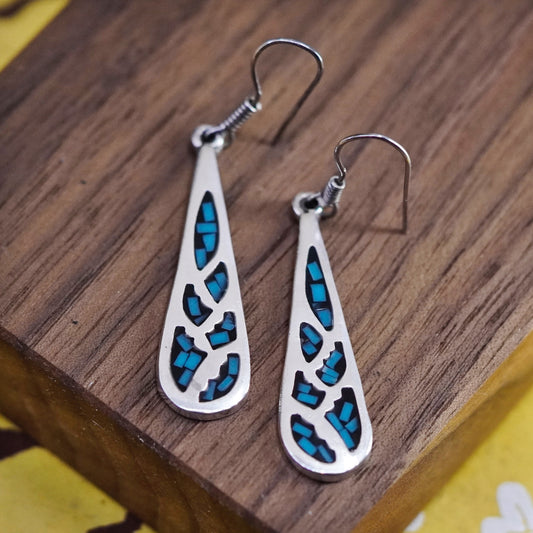 Vintage Sterling silver handmade earrings, Mexico 925 teardrop with turquoise