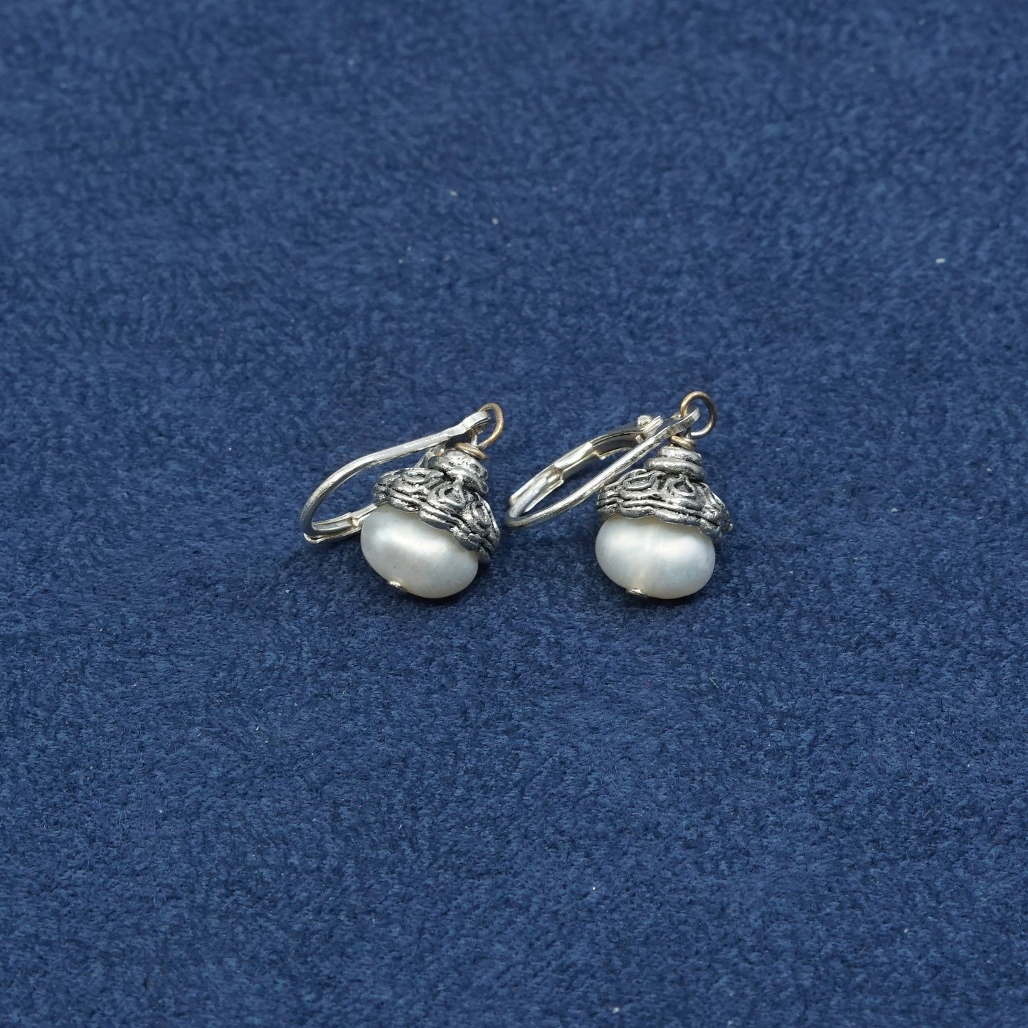 vtg Sterling silver handmade earrings, 925 hooks w/ pearl drops