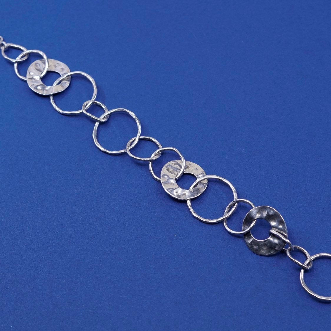 7.25+0.5” SILPADA B1317 Sterling Silver 925 hammered flat circle chain Bracelet