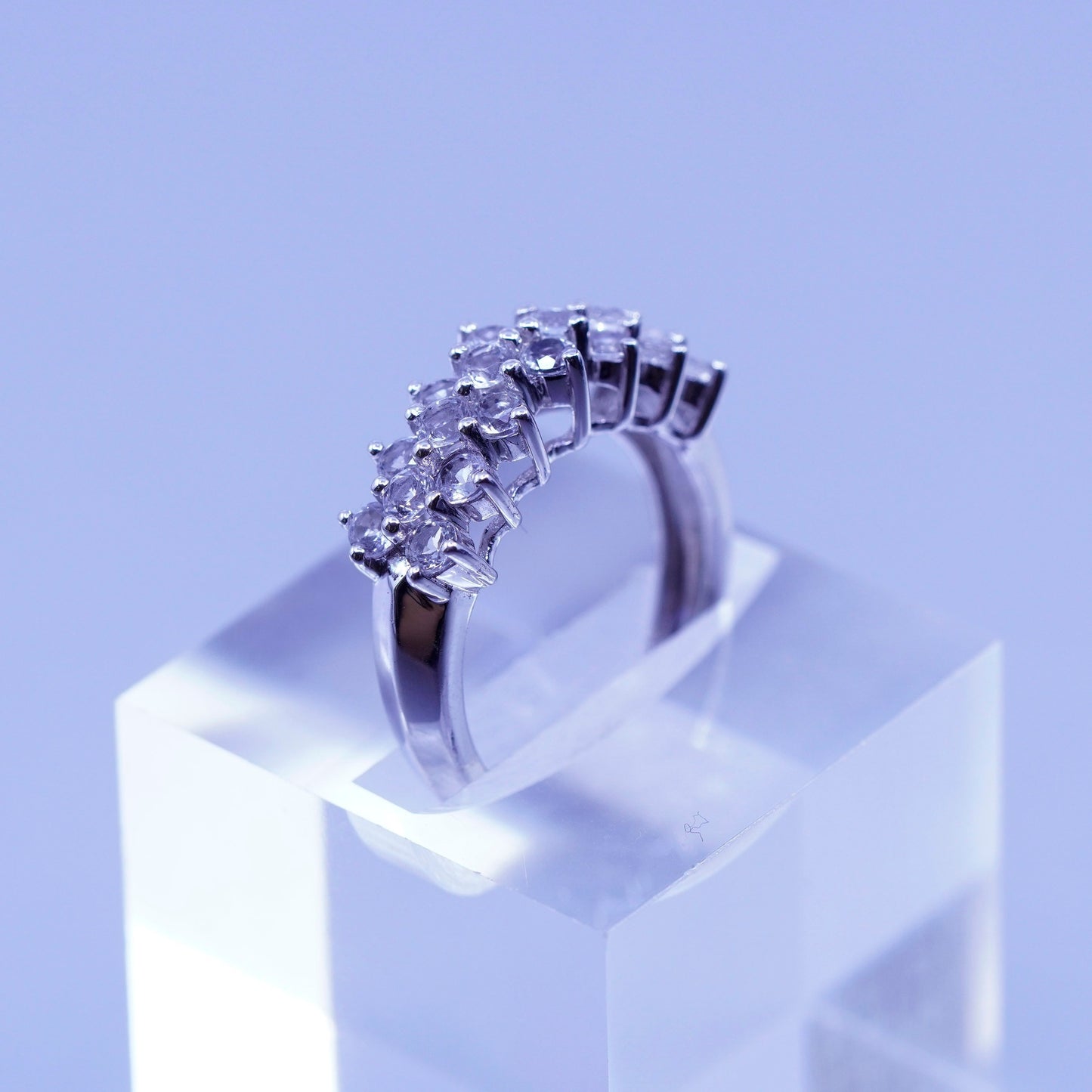Size 8, vintage P4 SR (silver Palladium Gold Platinum) ring with cluster Cz
