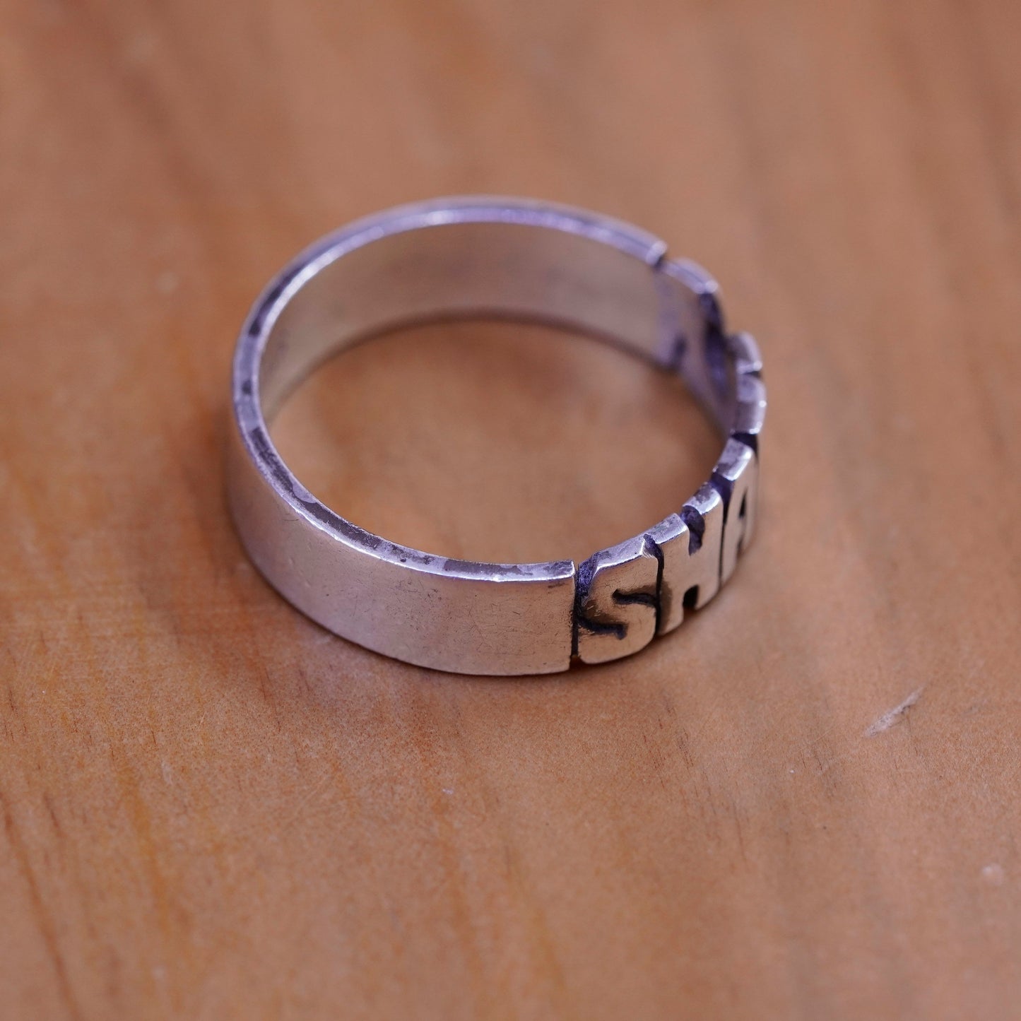 Size 10, vtg sterling silver handmade ring, 925 name sharla band, minimalist