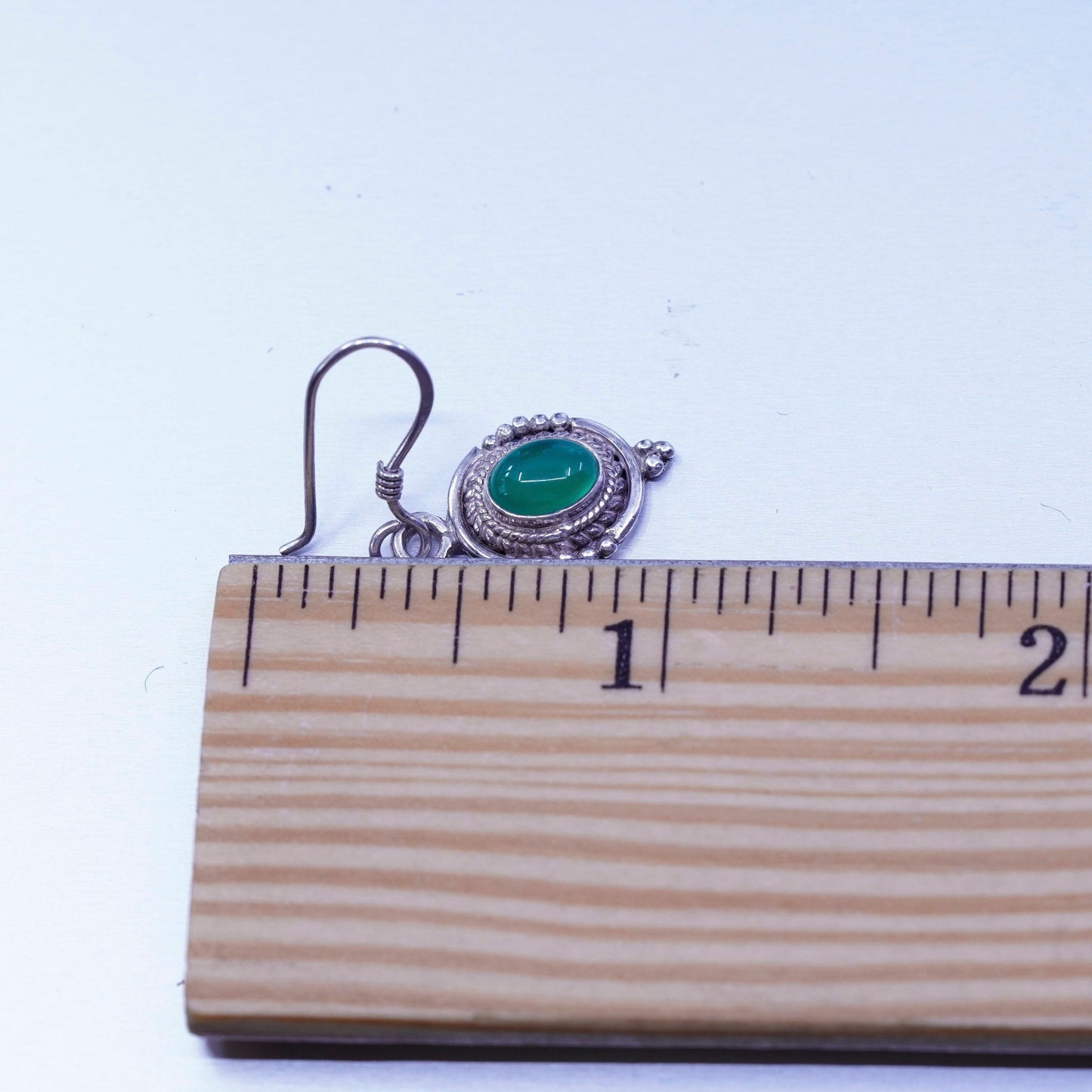 Vintage Sterling 925 silver handmade earrings with emerald and beads