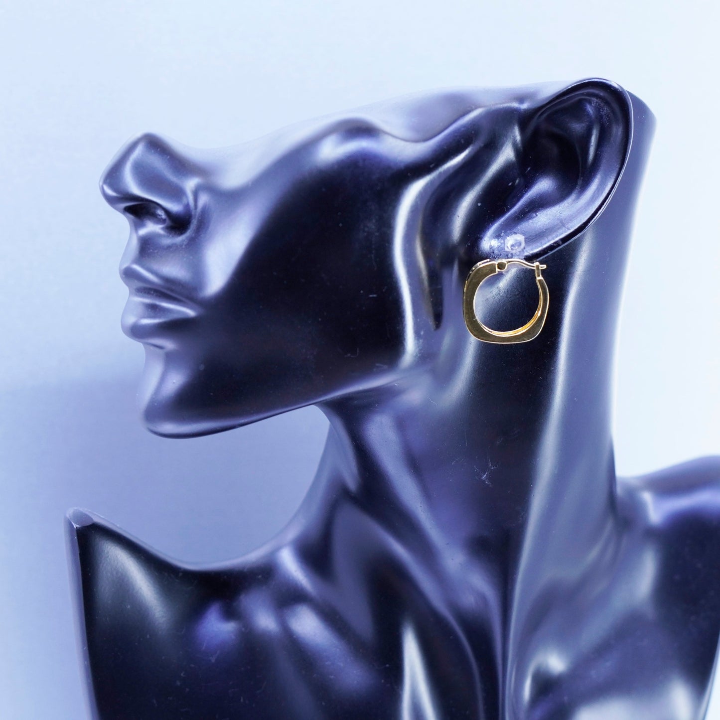 0.75”, vermeil gold over Sterling silver earrings, square 925 hoops sapphire cz