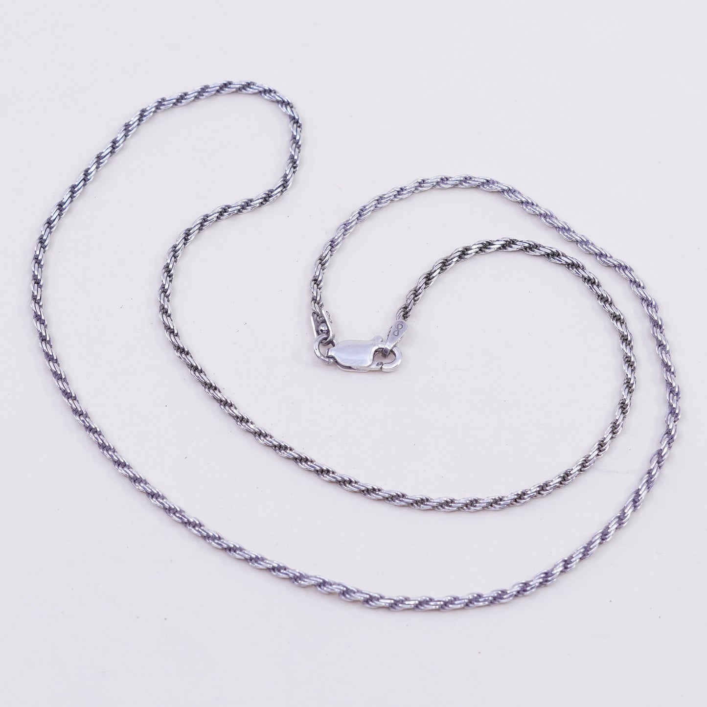 18” 1.6mm, vintage sterling silver necklace, 925 rope chain
