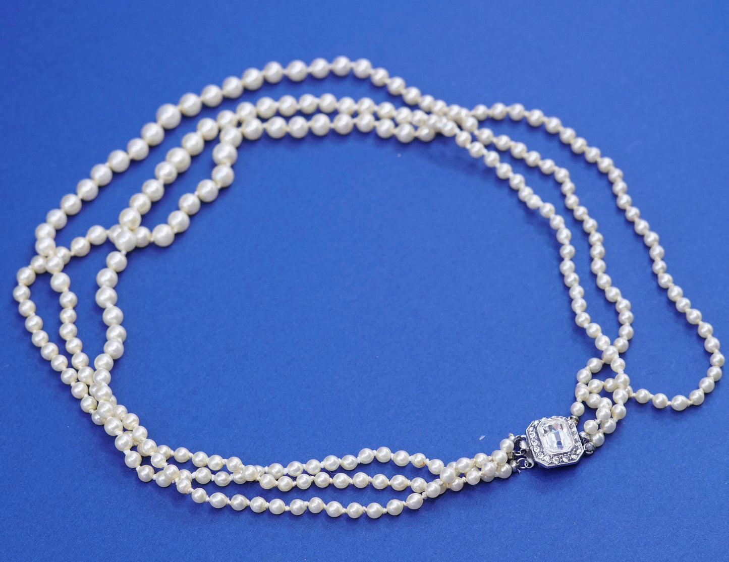14”, vintage imperial sterling Silver multi strand necklace with genuine pearl