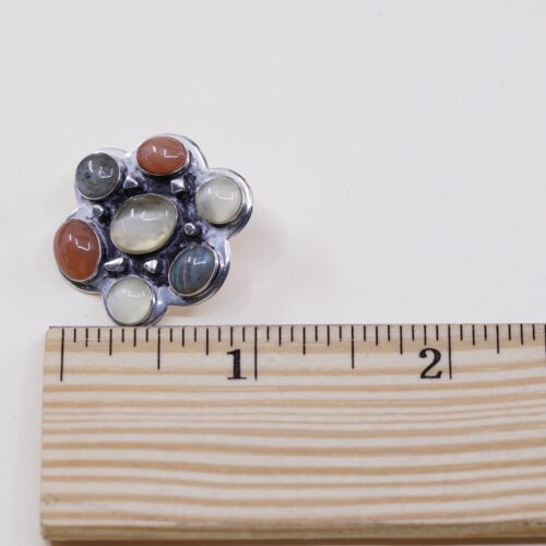 Vtg Jay King DTR Sterling Silver Handmade Cluster Gemstone earrings, 925 Studs