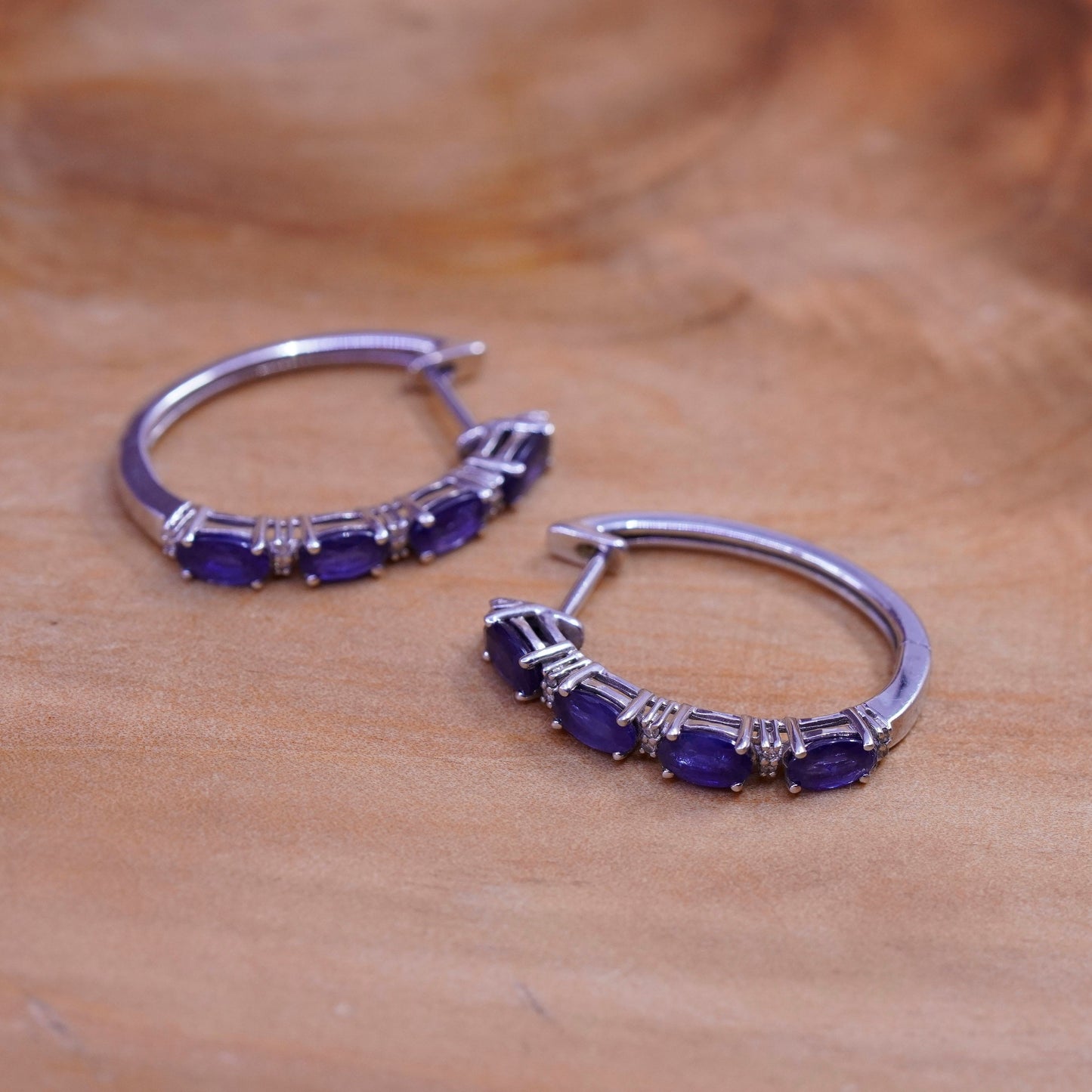 1”, vintage Sterling silver hoop earrings, 925 hoops with amethyst