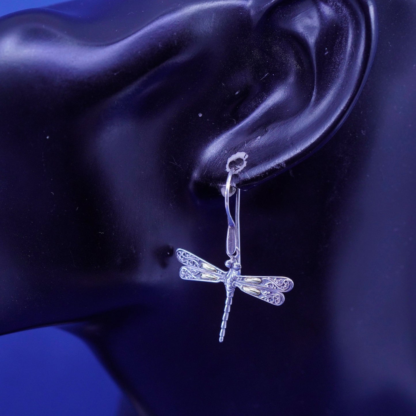 Phillip Gavriel sterling silver earrings, southwestern 925 dragonfly 18K gold