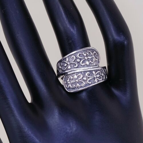 Size 7, Vtg Sterling Silver Handmade Ring, 925 Band W/ Flower Floral Embossed