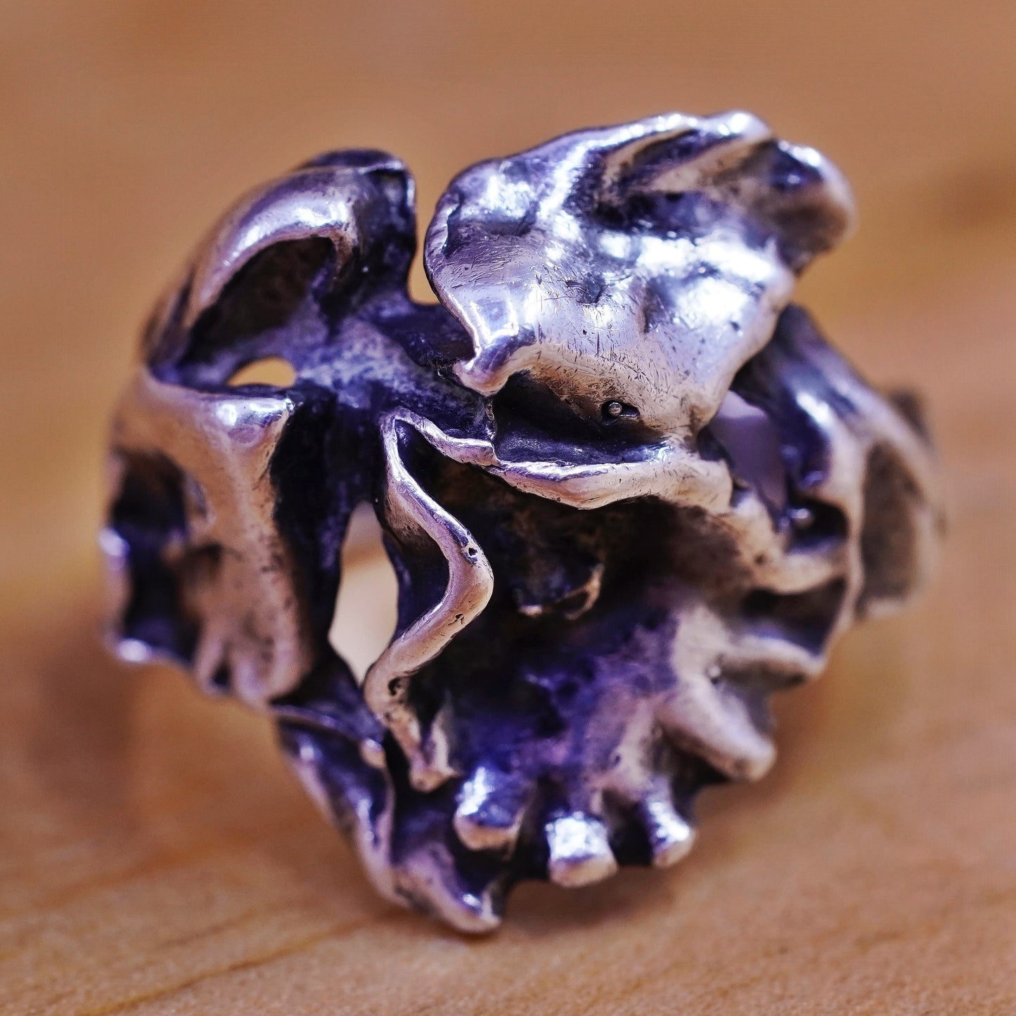 Size 6.75, Vintage Sterling 925 silver handmade flower ring, silver tested
