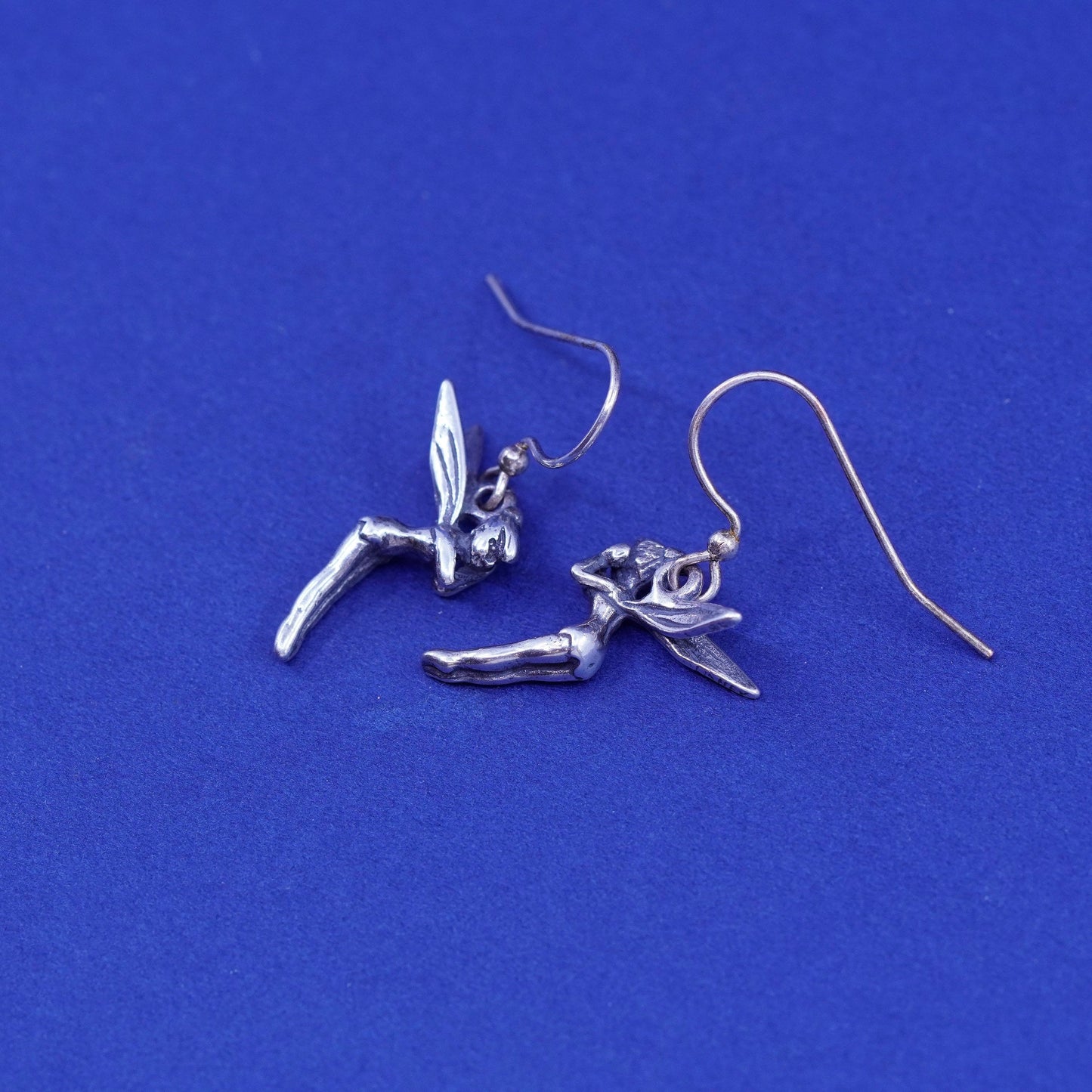 Vintage sterling silver handmade earrings, 925 fairy dangled