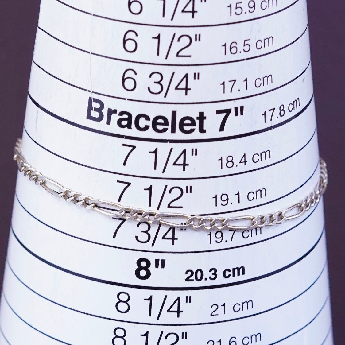 7.75", 3mm, italy HCT Sterling silver handmade bracelet, 925 figaro chain