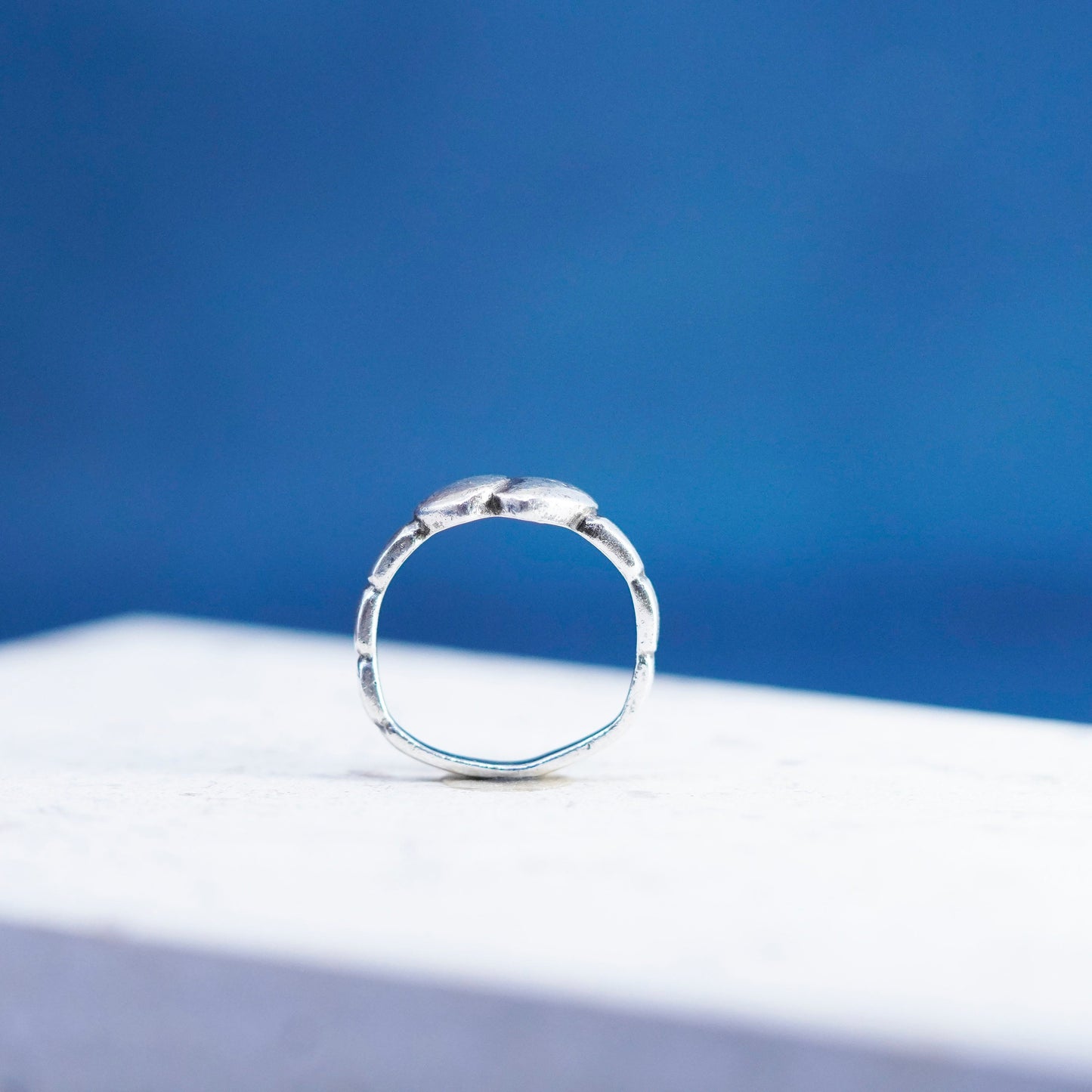 Size 8, vintage sterling silver handmade ring, 925 double heart band