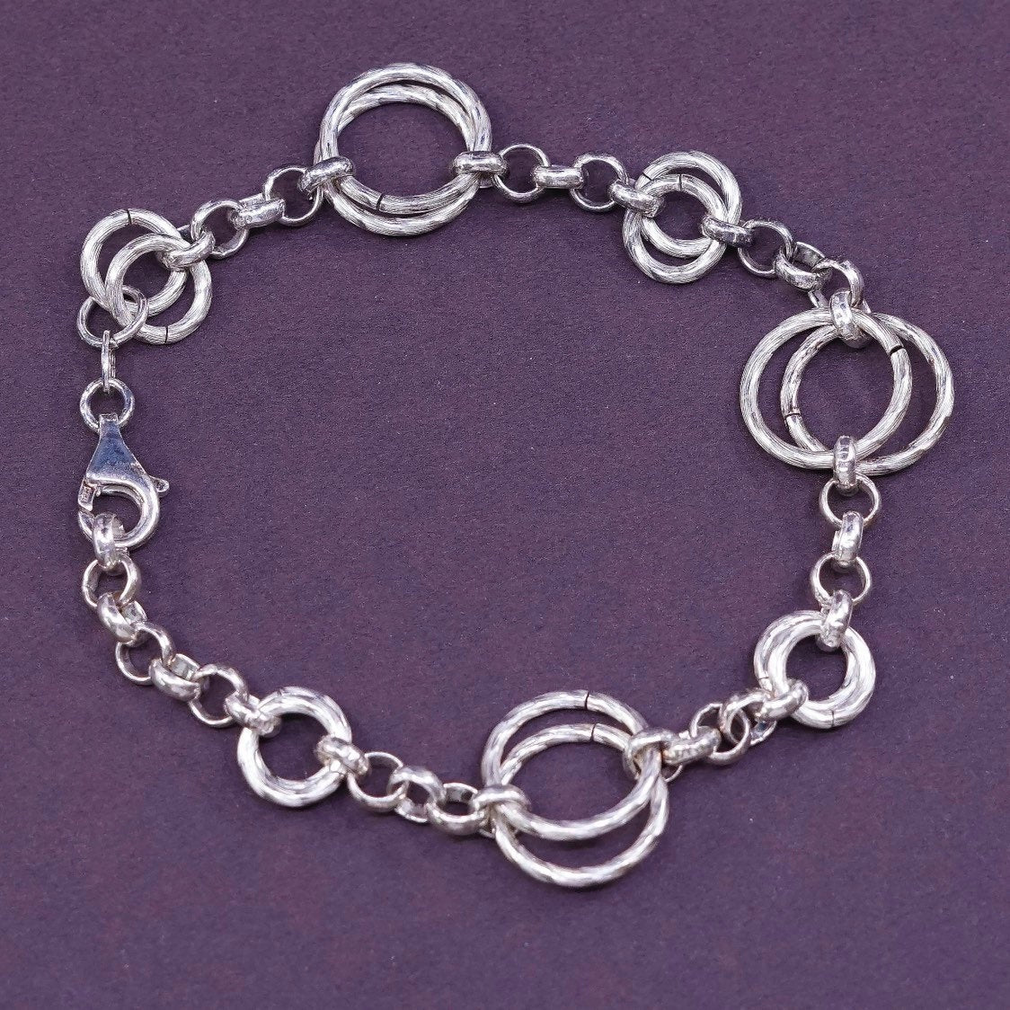 7", Sterling silver handmade charm bracelet, italy 925 entwined circle chain