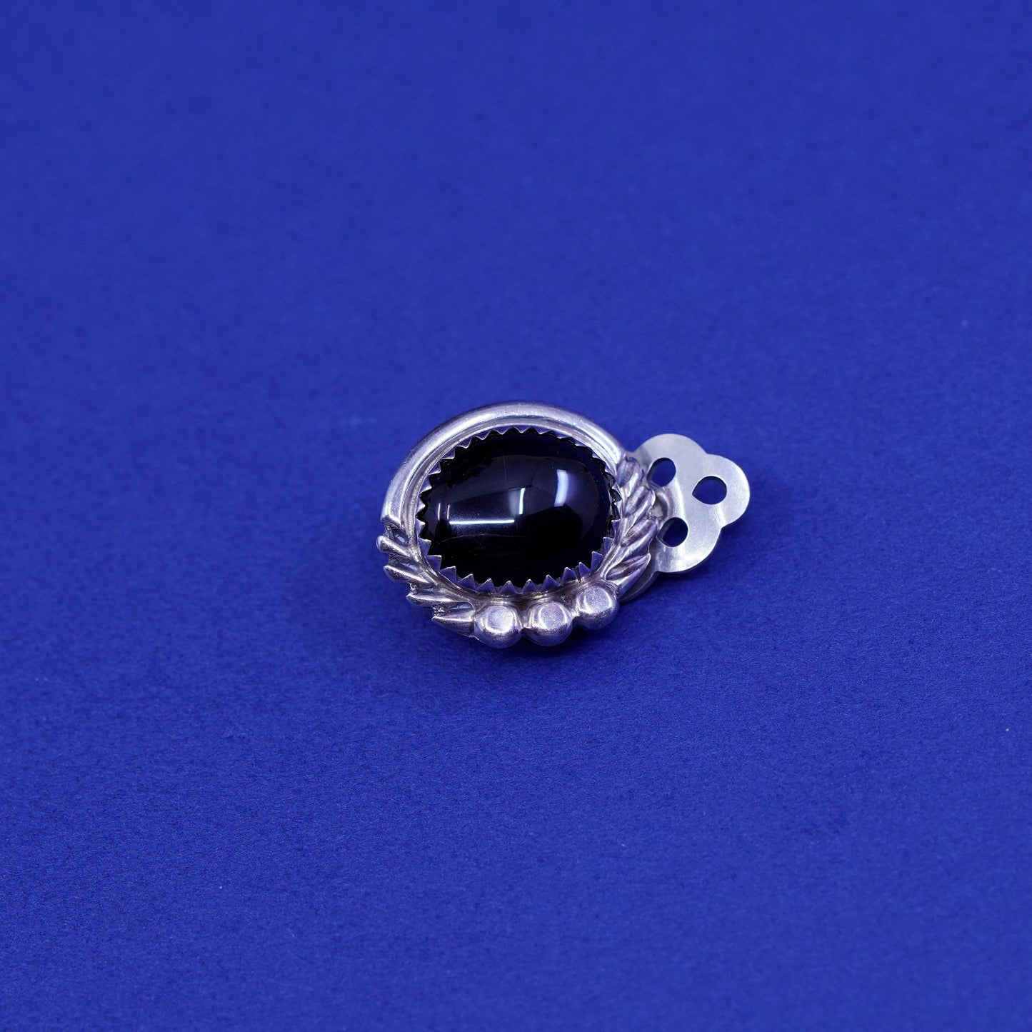 Native American navajo sterling silver handmade earrings with oval obsidian