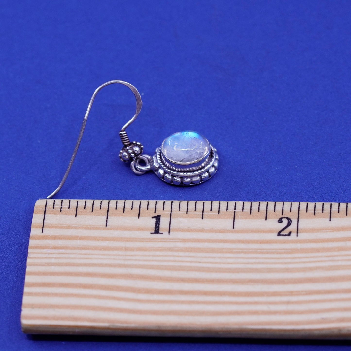 Vintage Sterling 926 silver handmade earrings with oval moonstone and beads