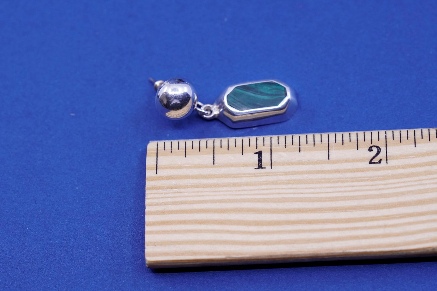 Vintage mexico sterling silver handmade earrings, 925 dangles with malachite
