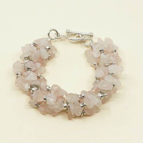 6.25”, Vtg Silpada Sterling Silver Handmade Bracelet, 925 W/ Pink Quartz