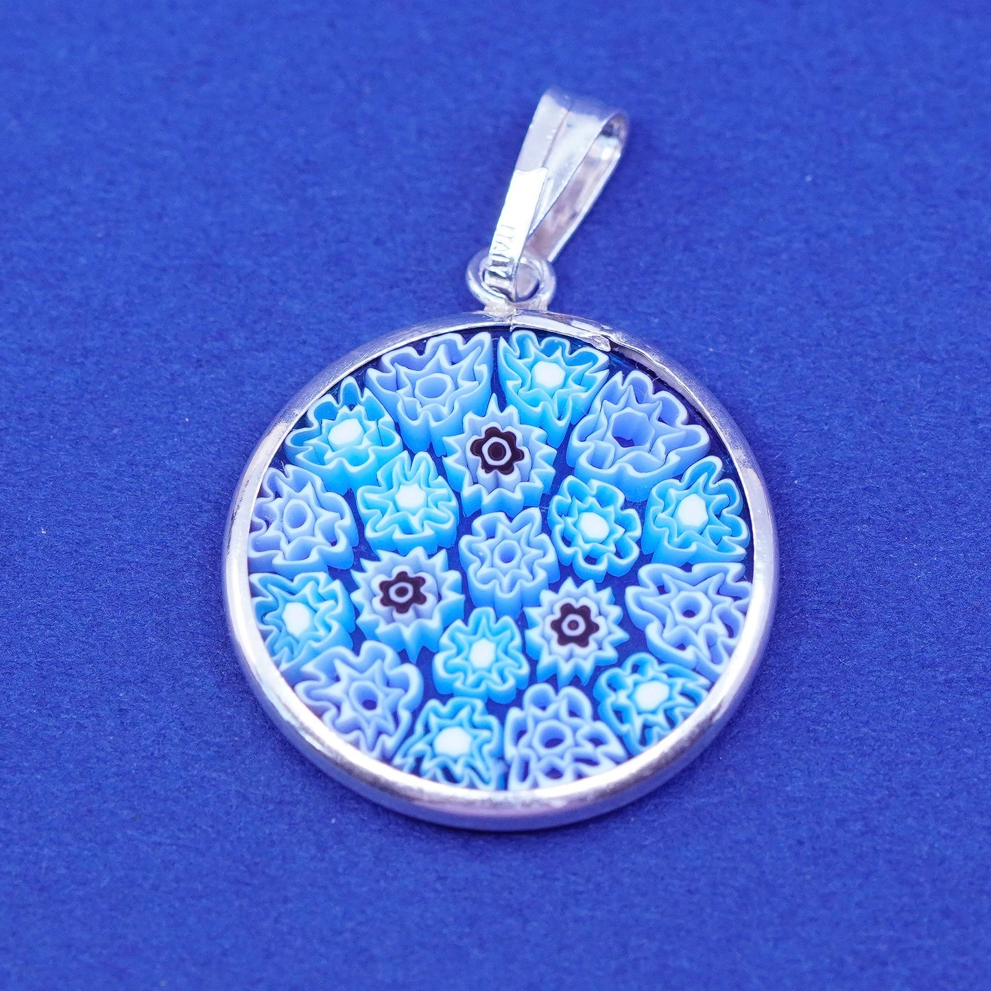 Vintage sterling 925 silver tag pendant w/ multiciori pendant, murano glass