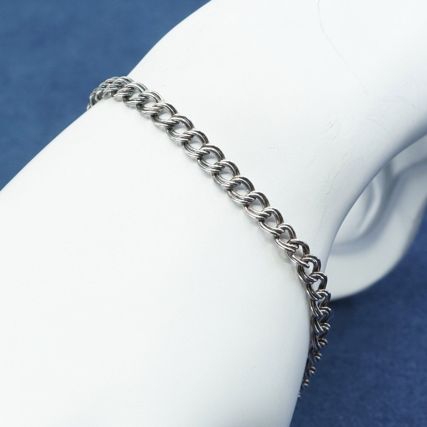 7.75", 5mm, vtg Sterling silver handmade charm bracelet, 925 double curb chain