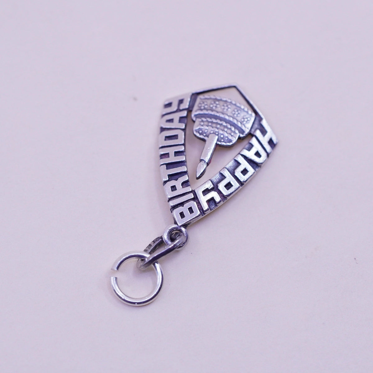 Vintage Sterling silver handmade pendant, 925 happy birthday charm