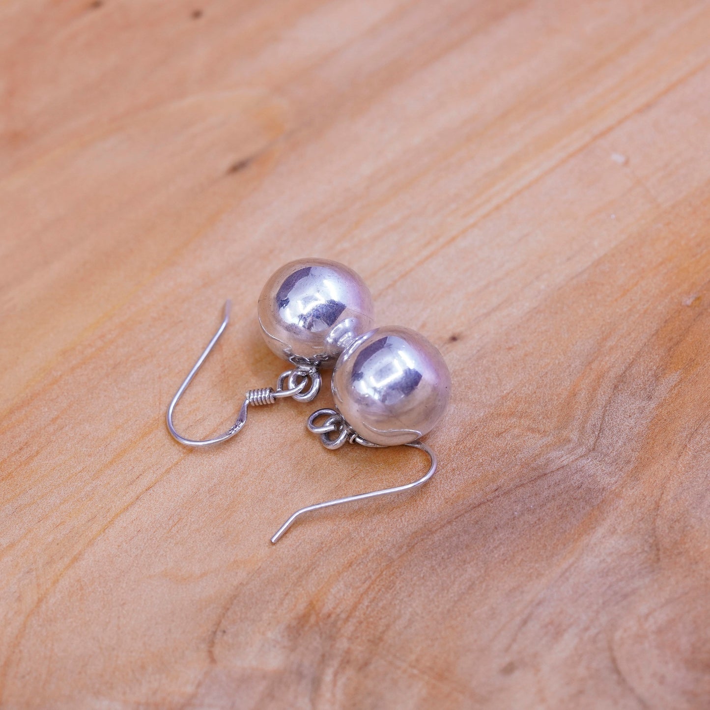 10mm, Vintage Sterling silver handmade earrings, 925 beads drops