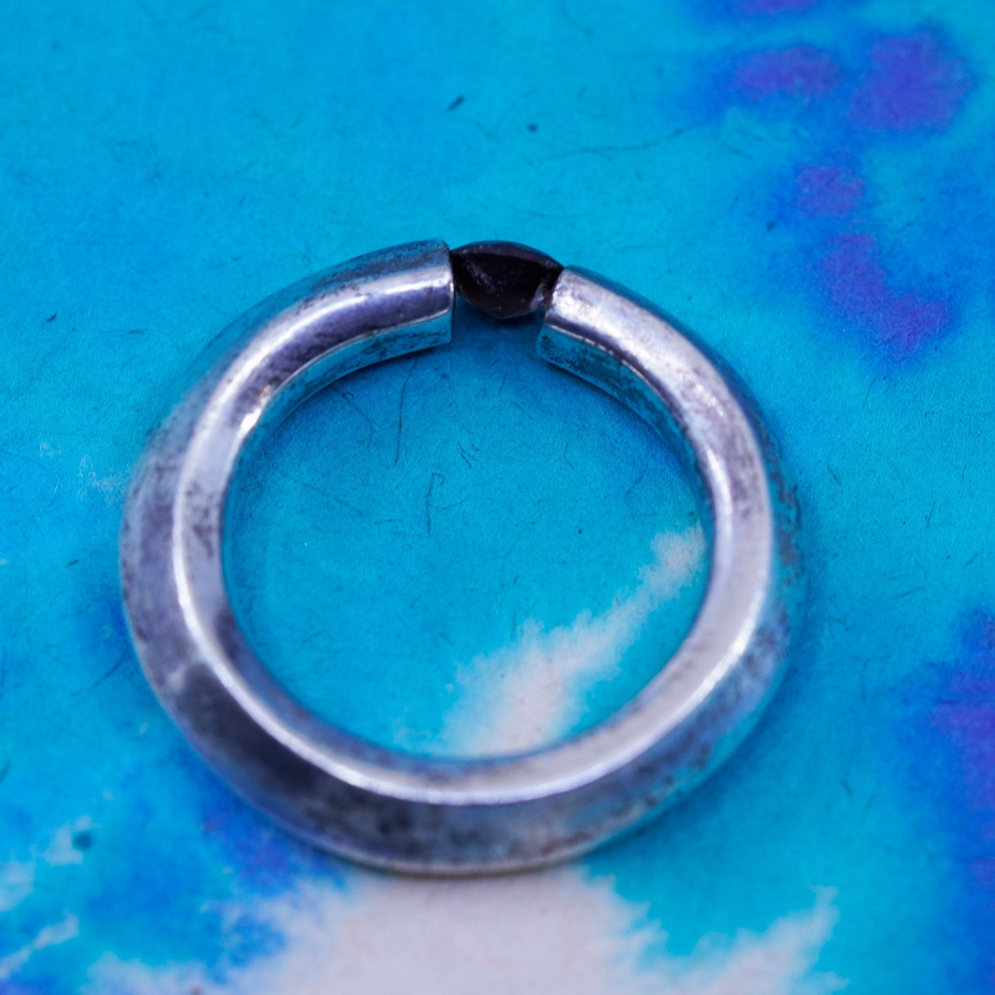 Size 7.25, vintage Sterling 925 silver handmade ring, 925 stackable band ruby