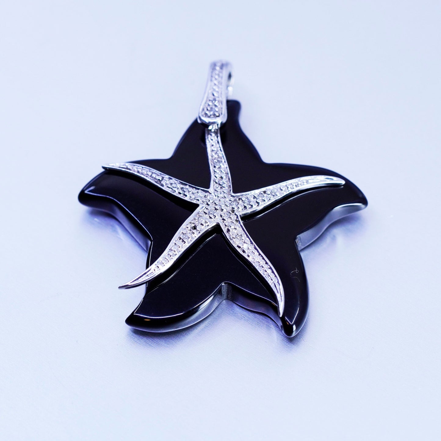 Antique Sterling 925 silver 925 starfish with obsidian and cluster cz