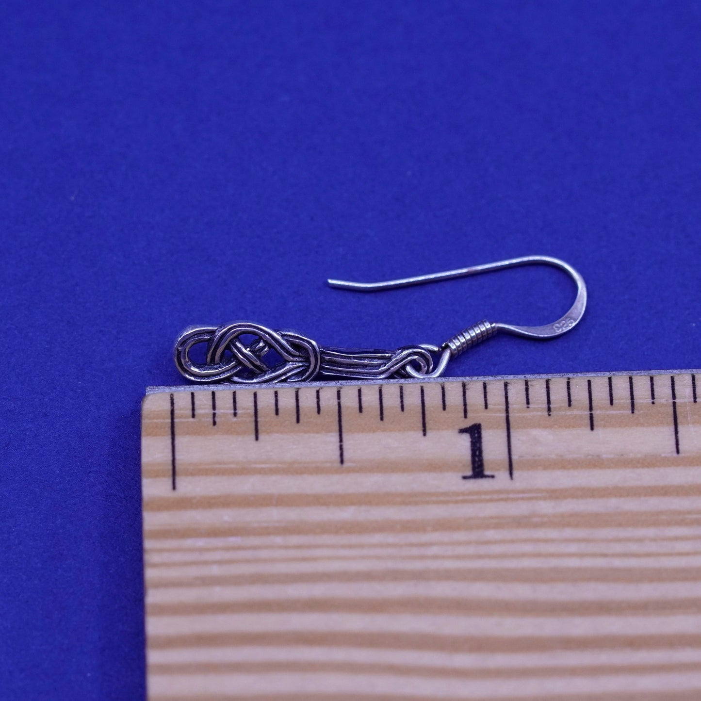 Vintage sterling silver handmade earrings, 925 filigree knot Irish drop