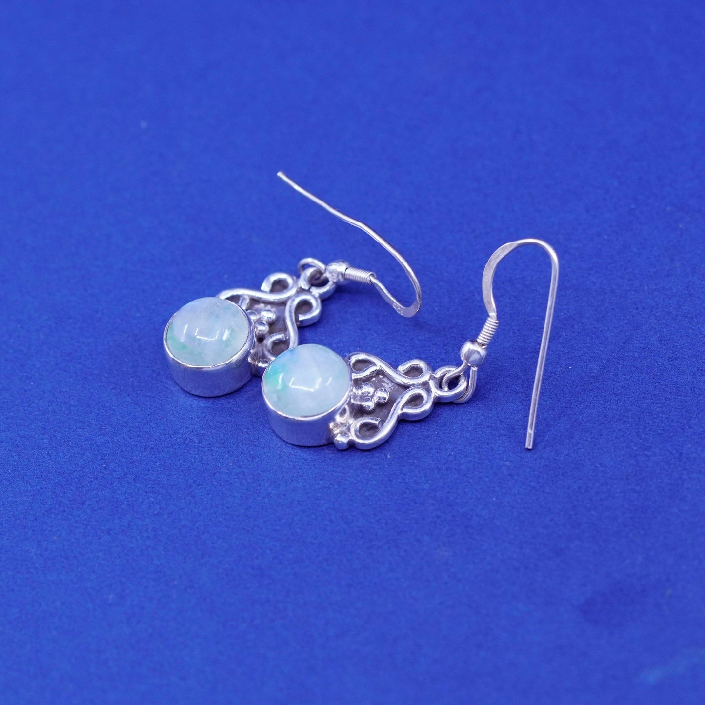 Vintage Sterling 926 silver handmade earrings with round moonstone and beads