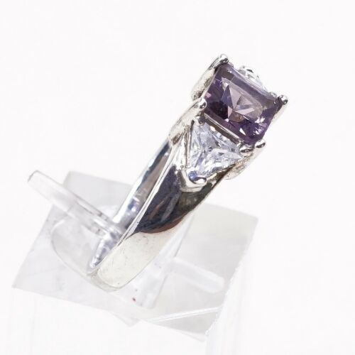 Sz 7.5, Sterling Silver handmade Ring, 925 Silver Ring W/ amethyst, stamped 925