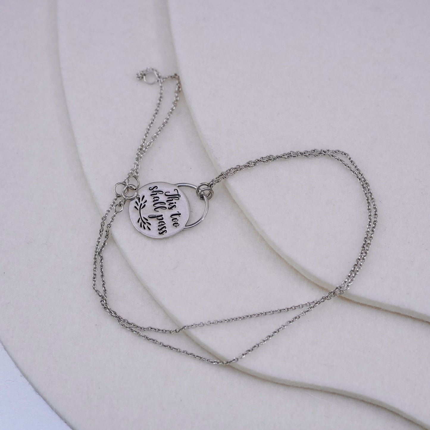 16+4”, Sterling 925 silver handmade circle necklace this too shall pass pendant