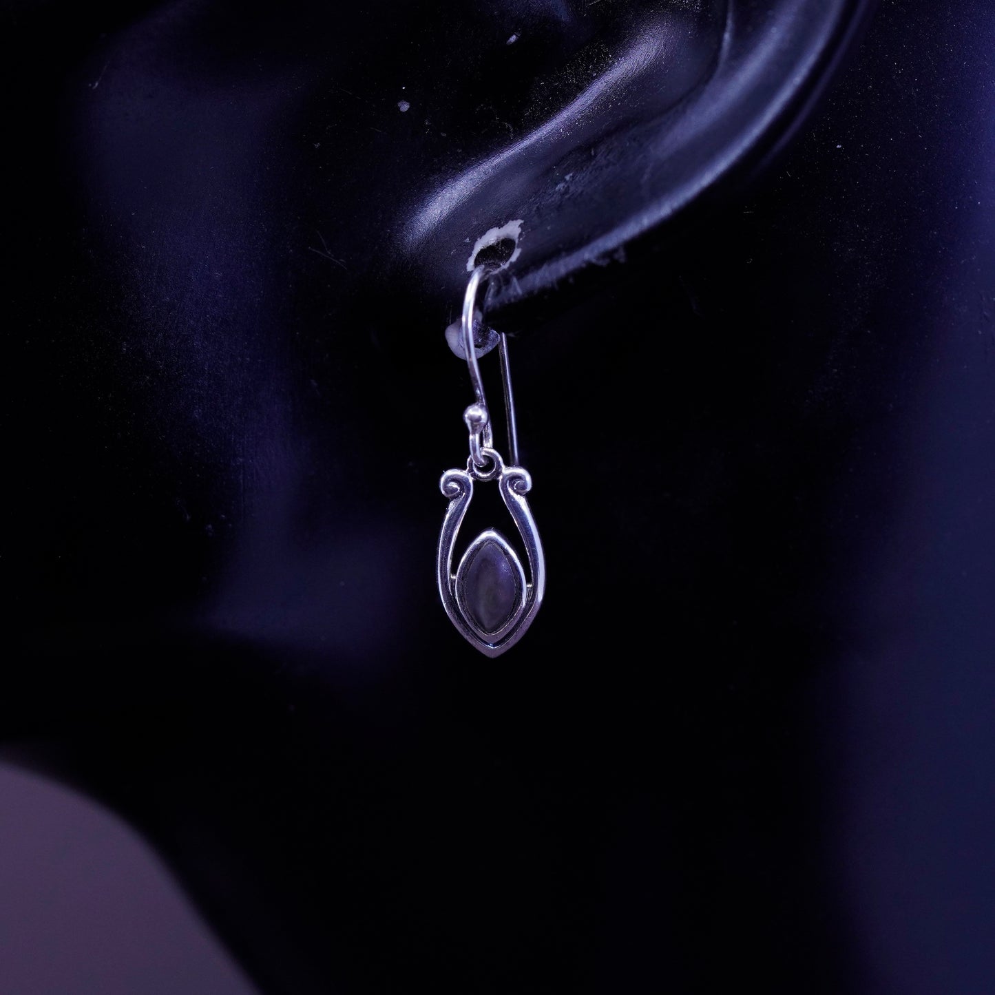 Vintage Sterling 925 silver handmade earrings with Marquise shaped abalone