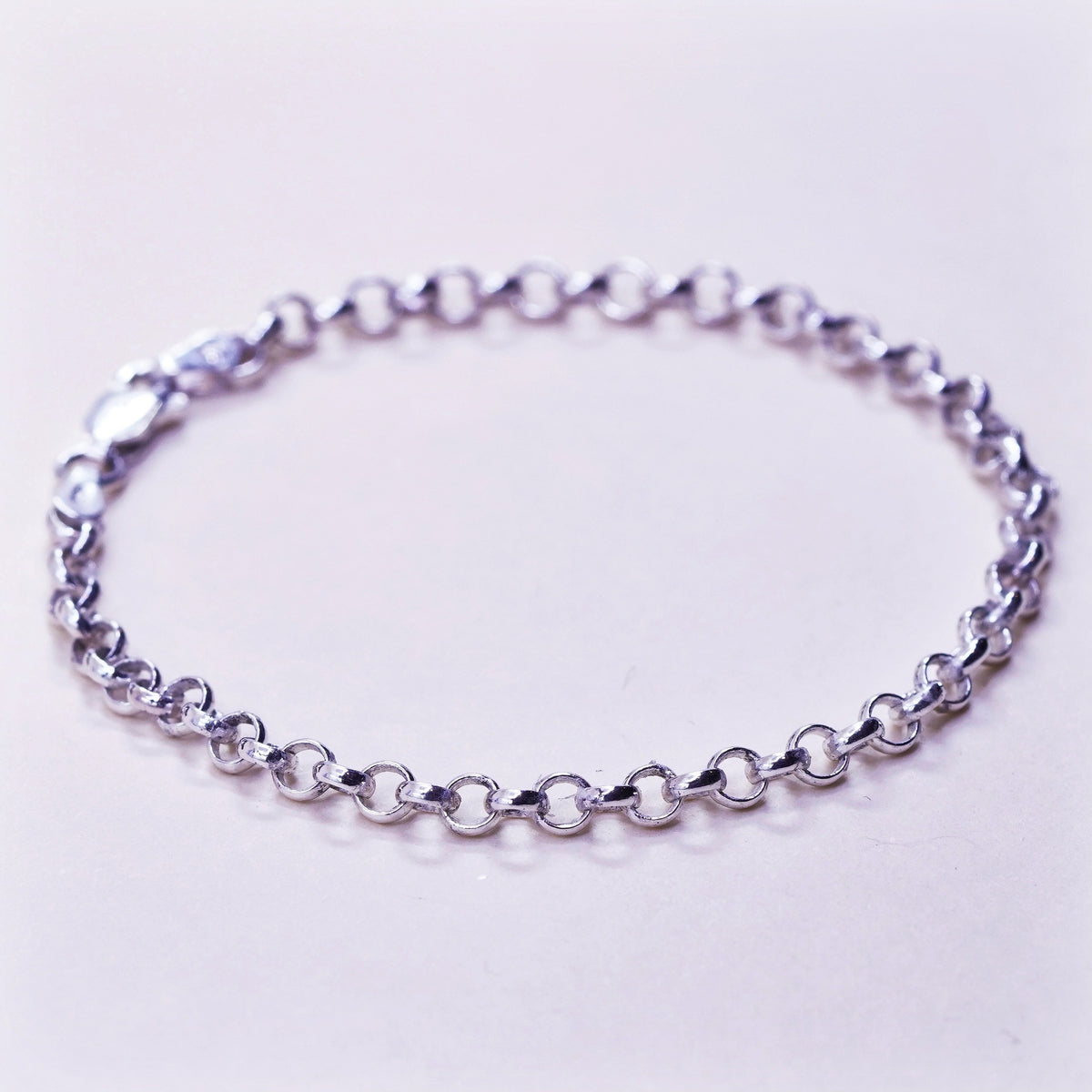 7”, 3mm, Vintage sterling silver circle link chain, stamped 925 Italy