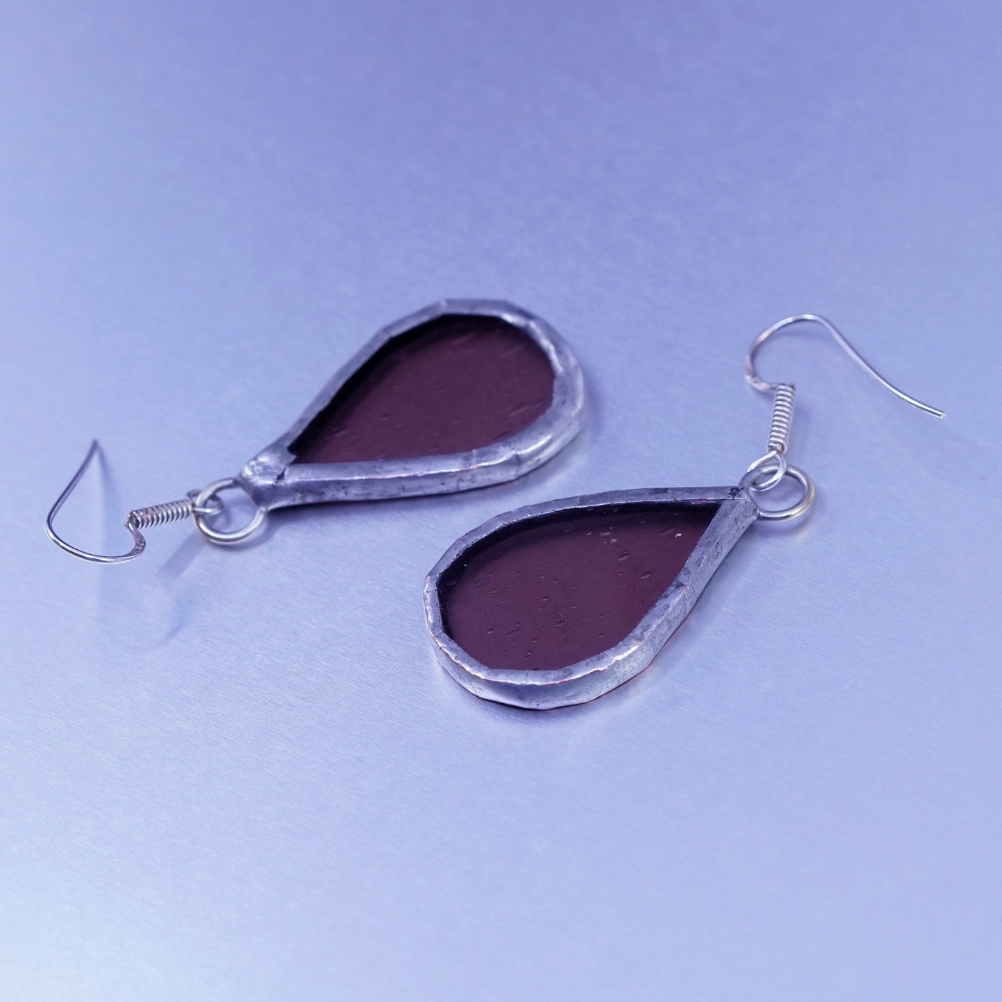Vintage Sterling 925 silver earrings with teardrop glass, stamped 925 on hooks